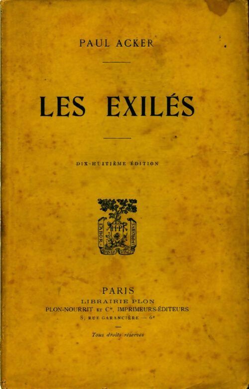 Les exilés - Paul Acker -  Plon poches divers - Livre