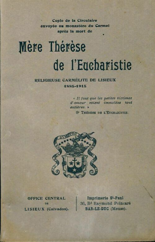 Mère Thérèse de l'eucharistie, religieuse carmélite de Lisieux (1885-1915) - Collectif -  Saint Paul Poches divers - Livre