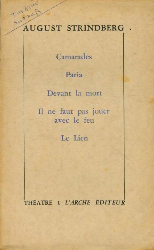Théâtre Tome I - August Strindberg -  L'arche poches divers - Livre
