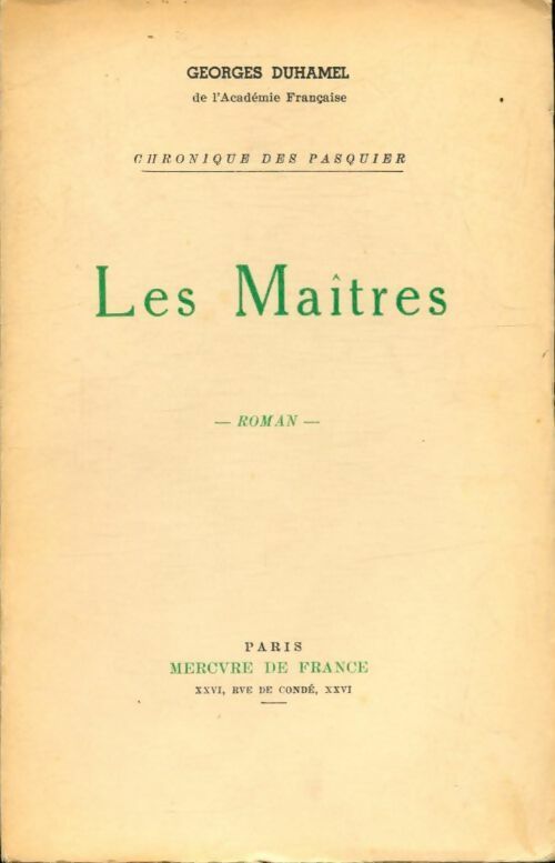 Les maîtres - Georges Duhamel -  Mercure poches divers - Livre