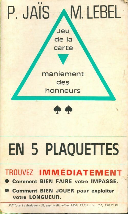 Jeu de la carte maniement des honneurs en 5 plaquettes - Michel Lebel -  Le Bridgeur GF - Livre