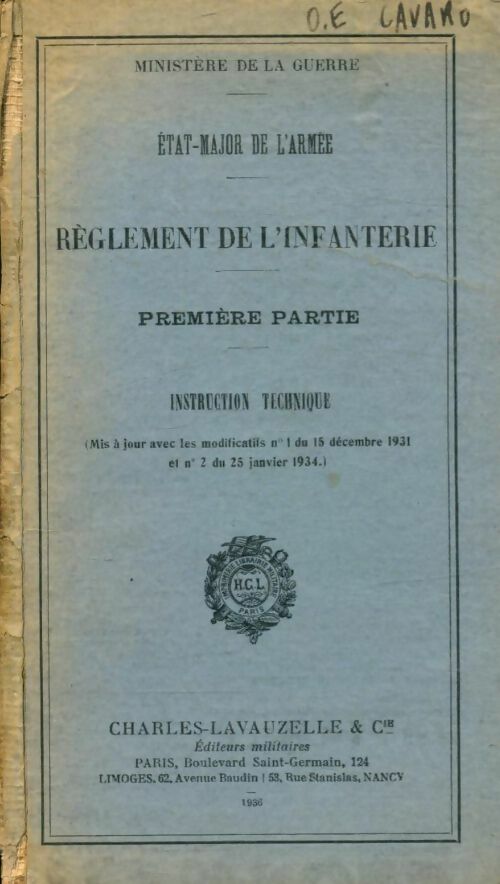 Règlement de l'infanterie Tome I - Collectif -  Lavauzelle poche - Livre