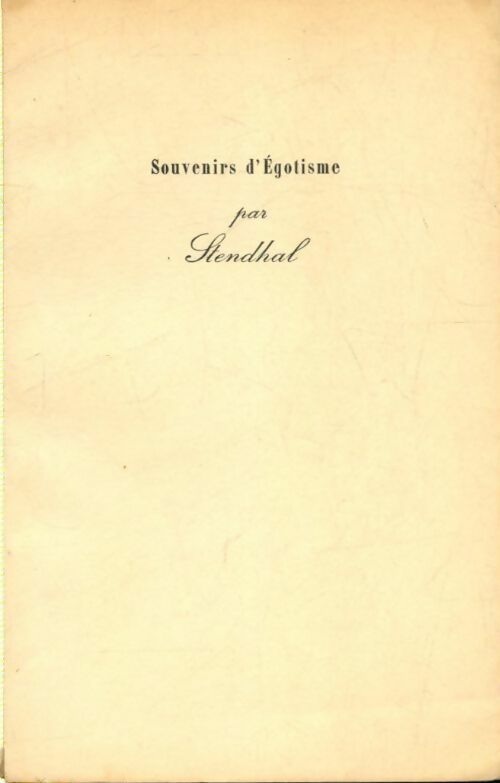 Souvenirs d'égotisme - Stendhal -  Hazan poches divers - Livre