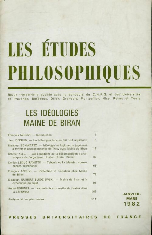 Les études philosophiques n°1 1982 - Collectif -  Les études philosophiques - Livre