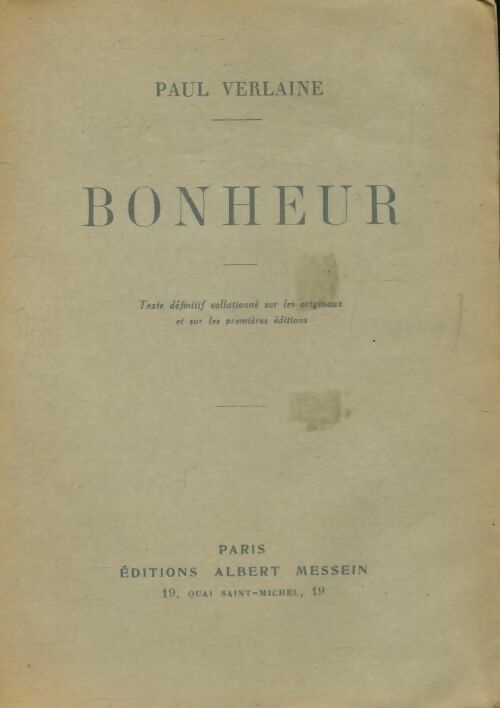 Bonheur - Paul Verlaine -  Messein poches divers - Livre