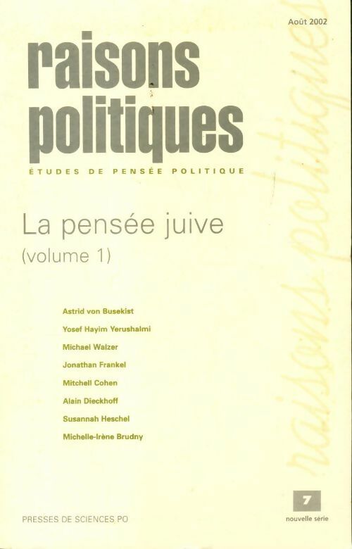 Raisons politiques n°7 : La pensée juive volume 1 - Collectif -  Raisons politiques - Livre