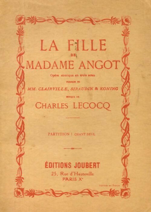 La fille de madame Angot - Charles Lecocq -  Joubert - Livre
