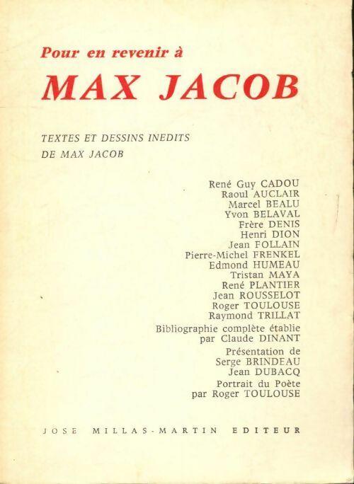 Pour en revenir à Max Jacob - Collectif -  Millas-Martin poches divers - Livre