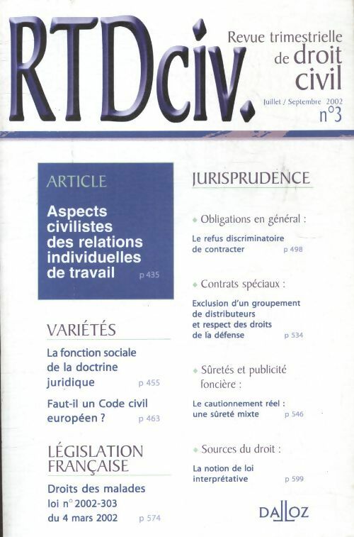 RTD civ. n°3 / 2002 - Collectif -  RTD civ - Livre