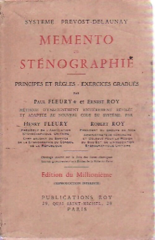 Mémento de sténographie - Paul Fleury -  Publications Roy - Livre