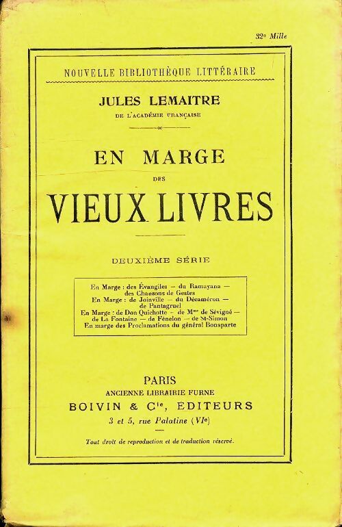 En marge des vieux livres Tome II - Jules Lemaître -  Boivin poches divers - Livre