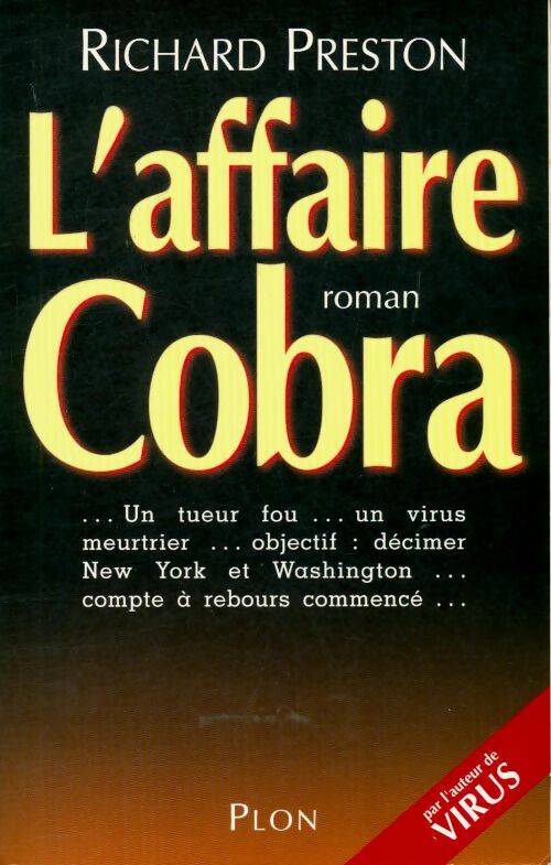 L'affaire Cobra - Richard Preston -  Plon GF - Livre