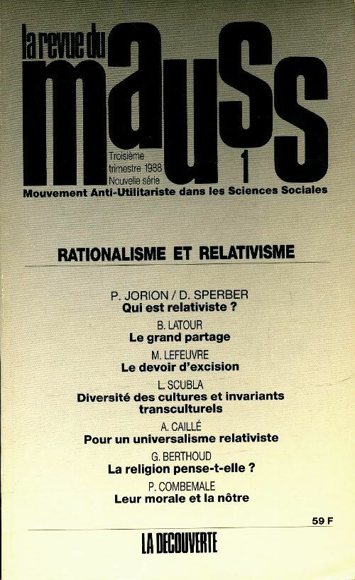 La revue du Mauss n°1 : Rationalisme et relativisme - Collectif -  La revue du Mauss - Livre