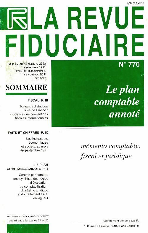 La revue fiduciaire n°770 : Le plan comptable annoté - Collectif -  Revue Fiduciaire GF - Livre