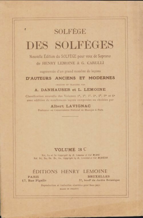 Solfège des solfèges volume 3C - Henry Lemoine -  Solfège des solfèges - Livre