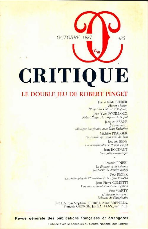 Critique n°485 : Le double jeu de robert pinget - Collectif -  Critique - Livre