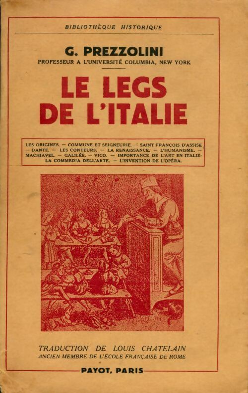 Les legs de l'Italie - G Prezzolini -  Bibliothèque historique - Livre