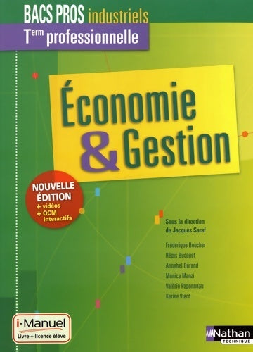 Economie-gestion bac pro industriels Terminale professionnelle - Jacques Saraf -  Bacs pros - Livre