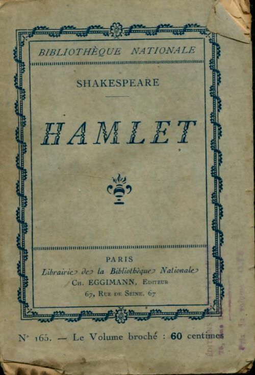 Hamlet - William Shakespeare -  Bibliothèque Nationale - Livre