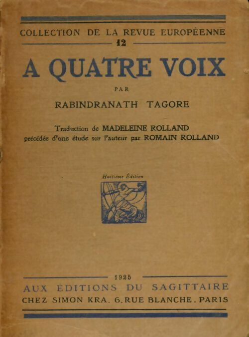 A quatre voix - Rabindranath Tagore -  La revue européenne - Livre