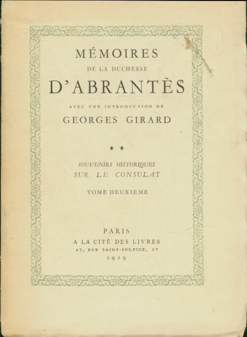 Mémoires de la duchesse d'Abrantès Tome II - Inconnu -  Cité des livres - Livre