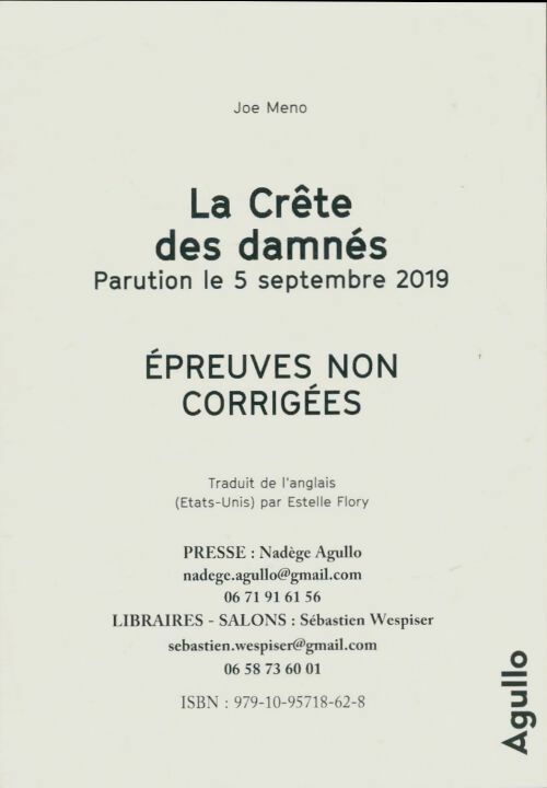 La crête des damnés - Joe Meno -  Agullo GF - Livre
