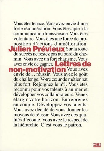 Lettres de non-motivation - Julien PrÉvieux -  Zones GF - Livre