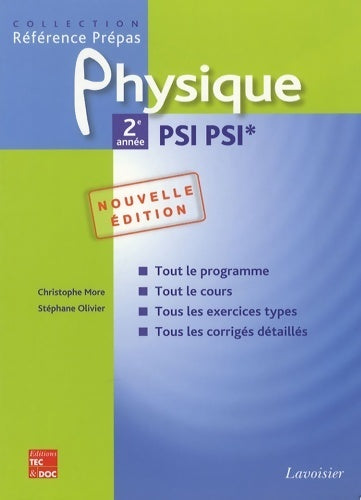 Physique 2e année PSI PSI* - Christophe More -  Référence prépas - Livre