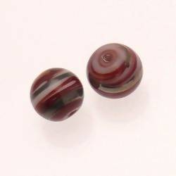 Perle en verre ronde Ø14mm couleur rayures marron (x 2)