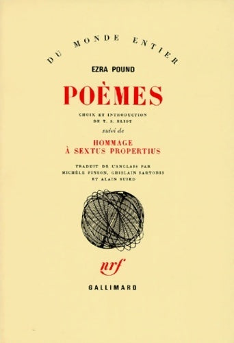 Poèmes / hommage à sextus propertius - Ezra Pound -  Du monde entier - Livre