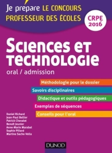 Sciences et technologie - professeur des écoles - oral admission - crpe 2016 : Crpe 2016 - Jean-Paul Bellier -  Je prépare - Livre