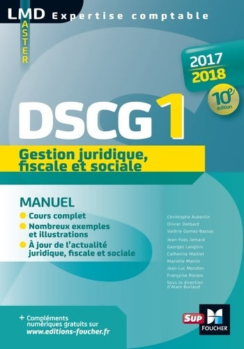 DSCG 1 gestion juridique fiscale et sociale manuel 10e édition millésime 2017-2018 - Marielle Martin -  LMD - Livre
