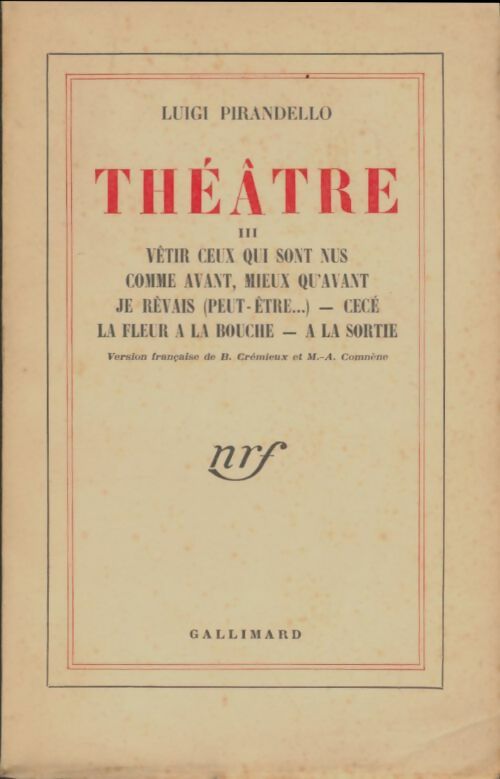 Théâtre Tome III - Luigi Pirandello -  Blanche - Livre