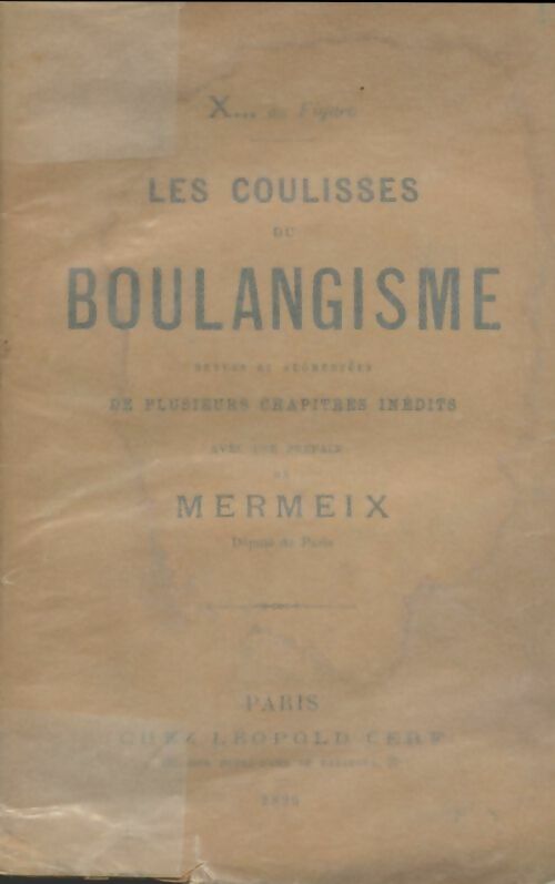 Les coulisses du boulangisme - X... Du Figaro -  Poche Cerf - Livre