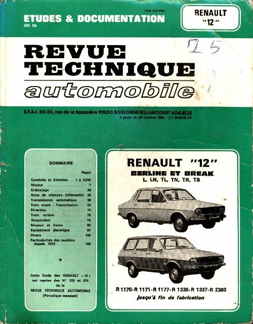 Revue technique automobile Renault 12 berline et break - Collectif -  Revue technique automobile - Livre