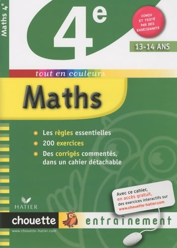 Maths 4e - chouette : Cahier de révision et d'entraînement - Gérard Bonnefond -  Chouette Entraînement - Livre