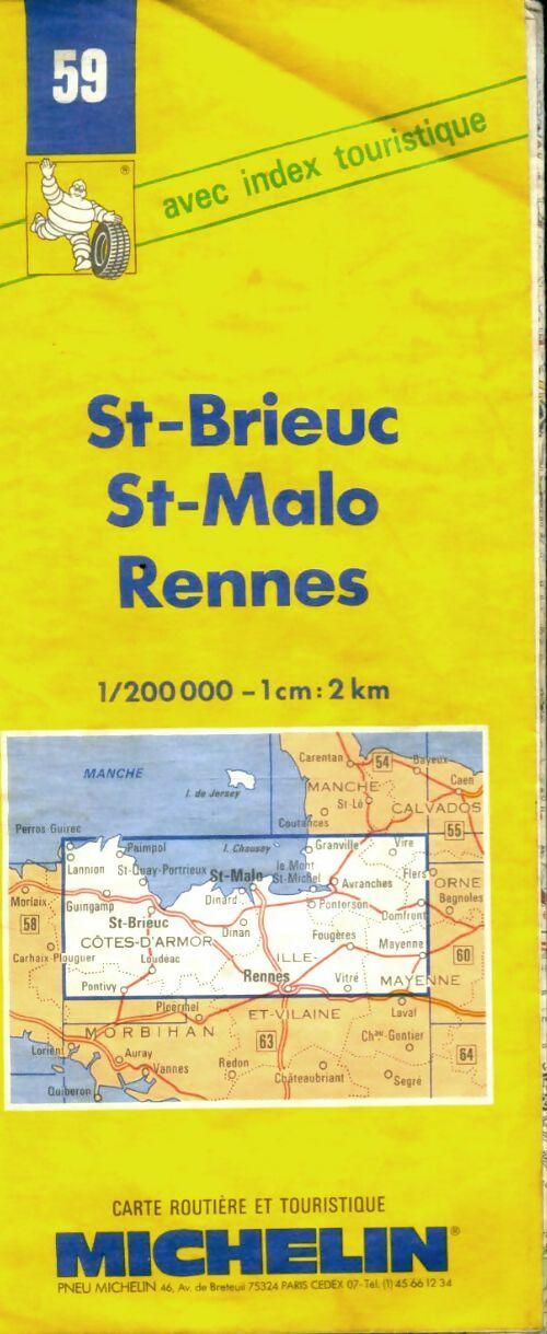 Carte routière : St-brieuc - st-malo - rennes 59 1/200000 - Carte Michelin -  Carte routière & touristique - Livre