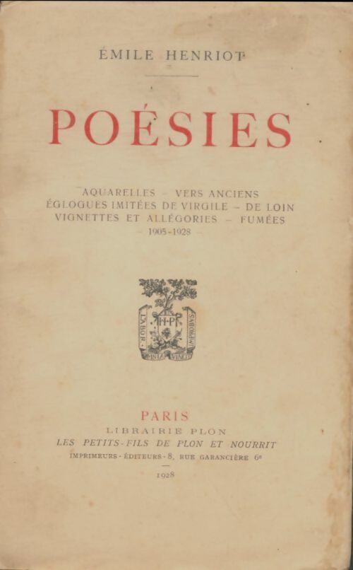 Poésies - Emile Henriot -  Plon poches divers - Livre