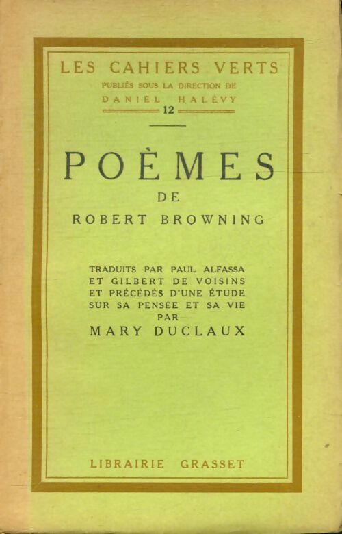 Poèmes de Robert Browning - Collectif -  Les cahiers verts - Livre
