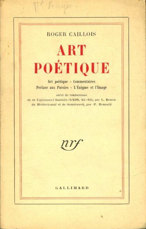 Art poétique - Roger Caillois -  Blanche - Livre