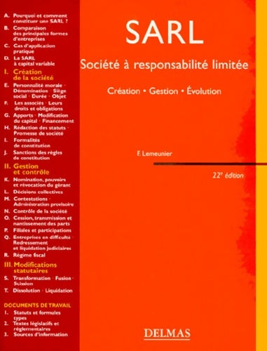 Sarl société à responsabilité limitée - Francis Lemeunier -  Encyclopédie Delmas - Livre