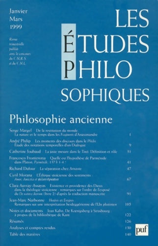 Les études philosophiques numéro 1 - Collectif -  PUF GF - Livre