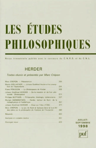 études philosophiques 1998 numéro 3 - Collectif -  PUF GF - Livre