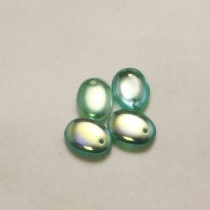 Perles en verre tchèque ovale plate Ø12mm vert foncé transparent (x 4)