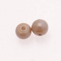 Perle en verre ronde Ø10mm couleur beige brillant (x 2)