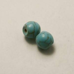 Perles synthétiques marbrées rondes Ø8mm couleur bleu turquoise (x 2)