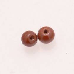 Perle ronde en verre Ø8mm couleur marron brillant (x 2)