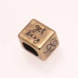 Perle passe-cuir en métal forme de bague 16x12x12mm motif "get lucky" couleur viel or (x 1)