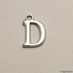 Perle en métal breloque alphabet lettre D 12mm couleur Argent (x 1)