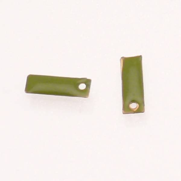 Pastille en métal rectangle 14x5mm couvert d'une résine couleur vert kaki (x 2)